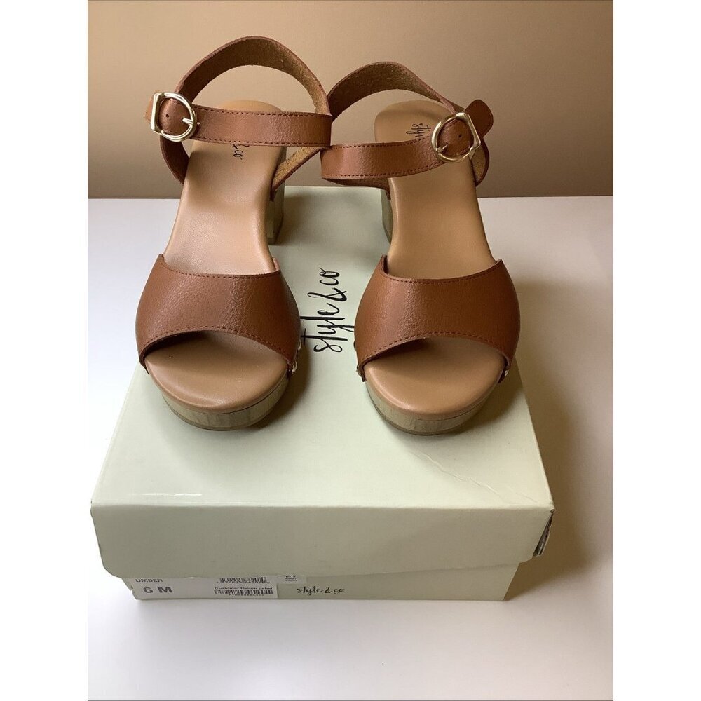 Style & Co Size 6 Anddreas Platform Block-Heel Sandals, Brown, Women, Preloved